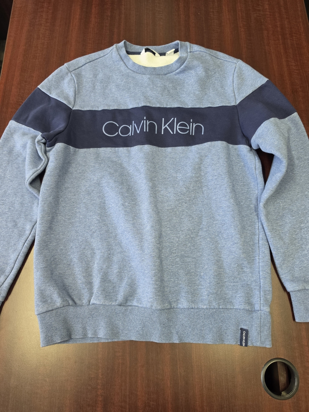Calvin Klein Light Blue Sweatshirt with Navy Chest Stripe